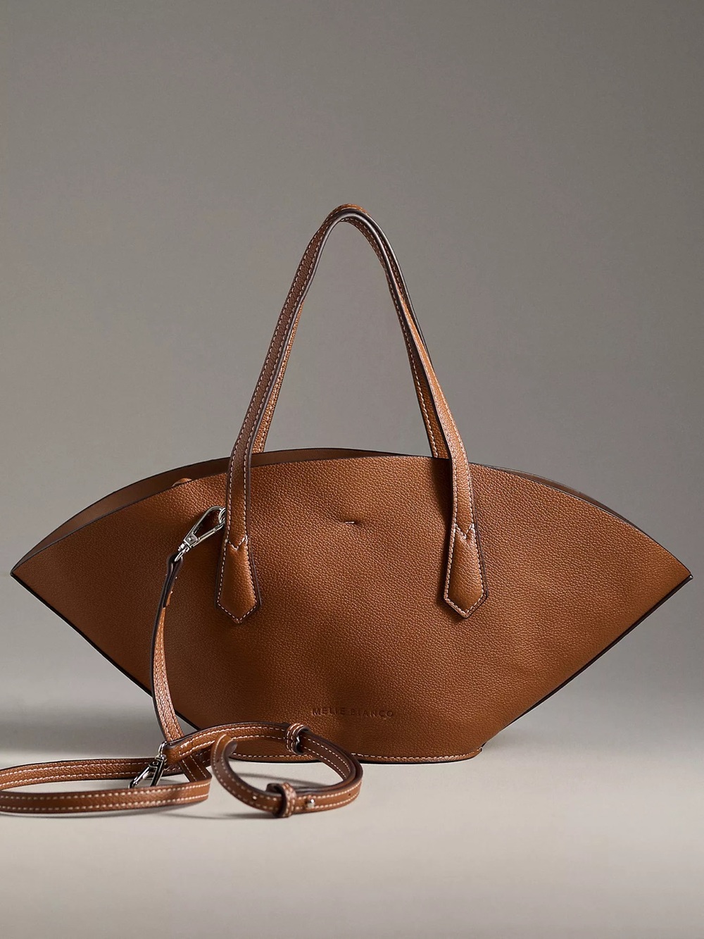 Melie Bianco Fan Tote Brown Bag Crossbody Top Handle Purse Anthropologie NEW NWT